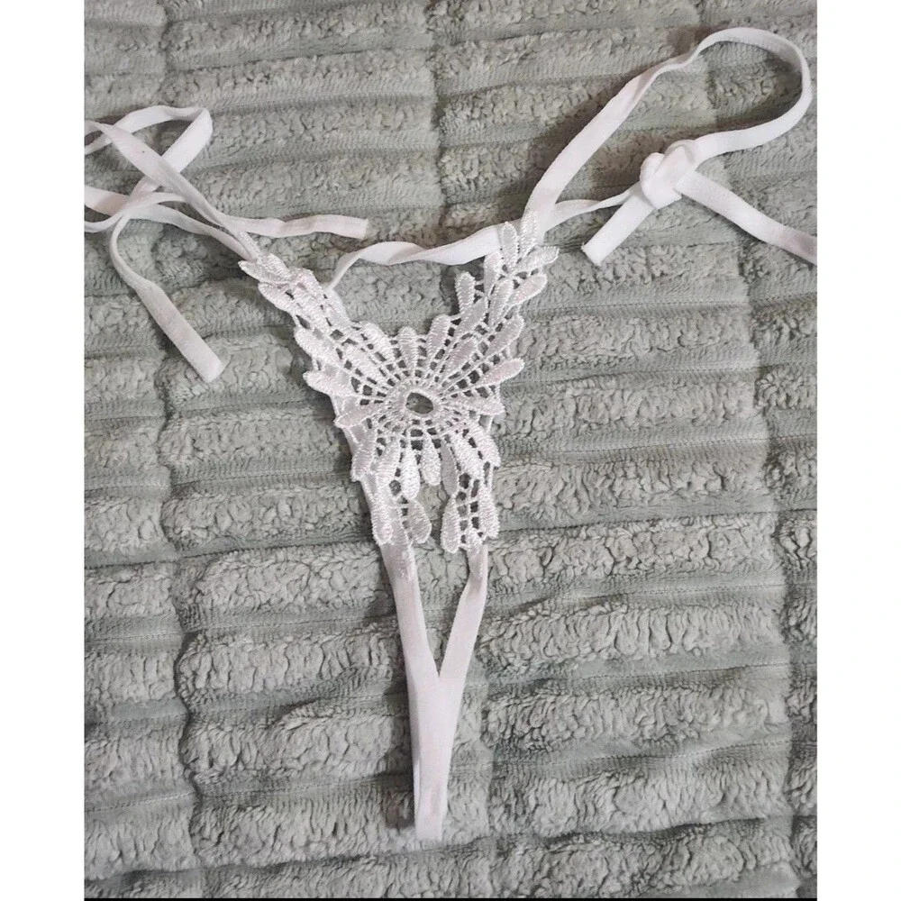 White, Embroidered, String, Bridal Bralette And Panty. Size XS